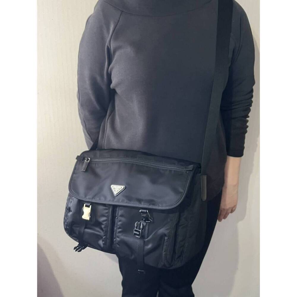 PRADA bag double pockets shoulder strap Sanda once